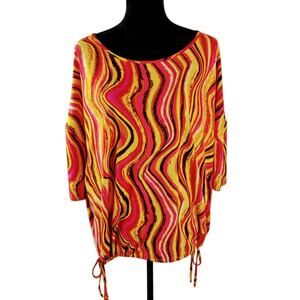 CHANCES Women's Colorful Top Blouse 2X Red Yellow Orange Pink Abstract Summer